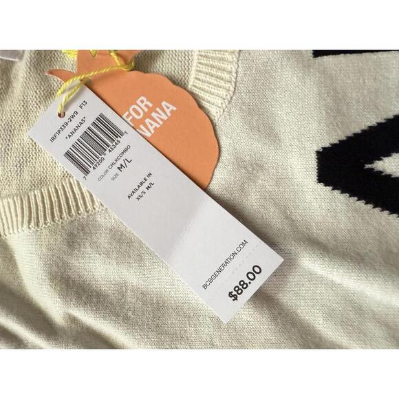 BCBGeneration ANANAS Graphic White Sweater Women’s Pullover Cotton Knit M/L - Picture 5 of 7
